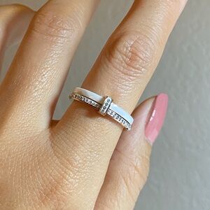 Size 7 Rose gold with cz white ceramics luxury irregular party anniversary ring